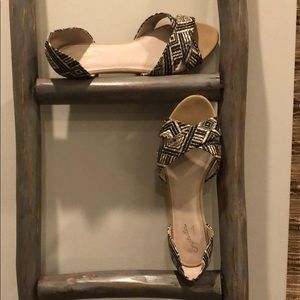 Tribal woven flat slide on sandals- worn twice